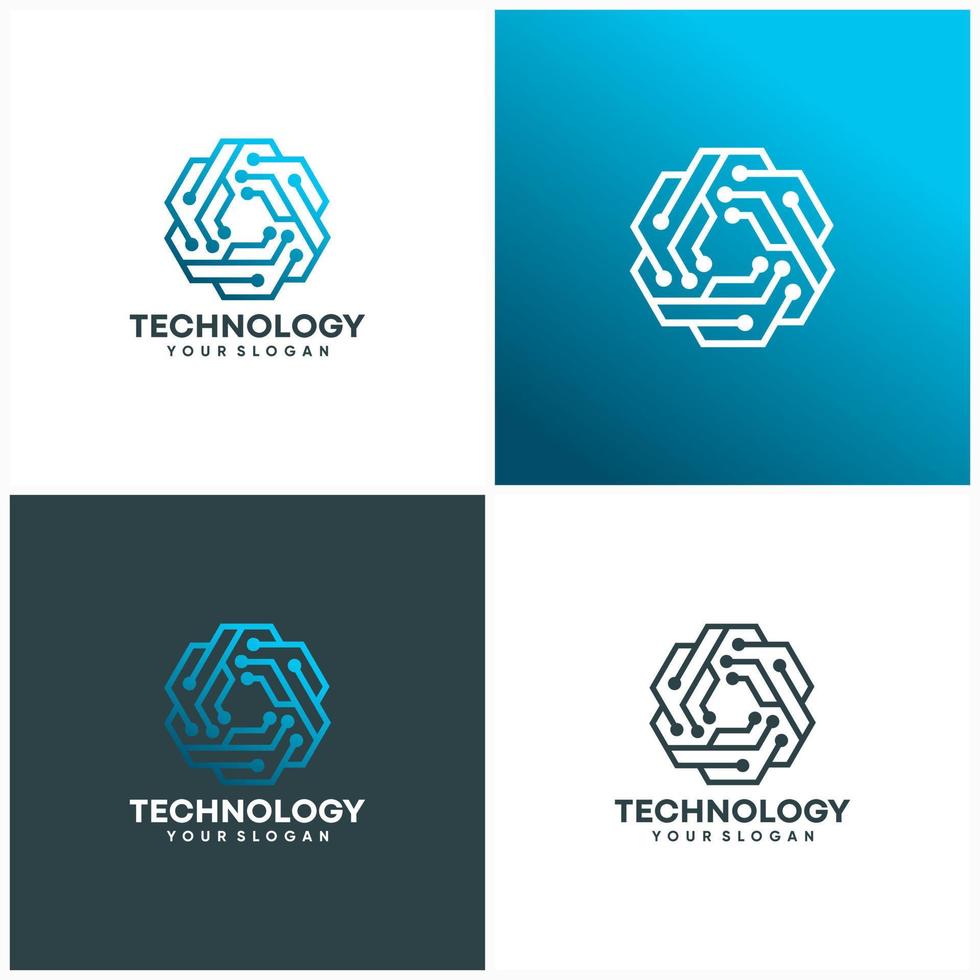 Modern Hexagon tech logo designs concept vector, Hexa Technology logo
