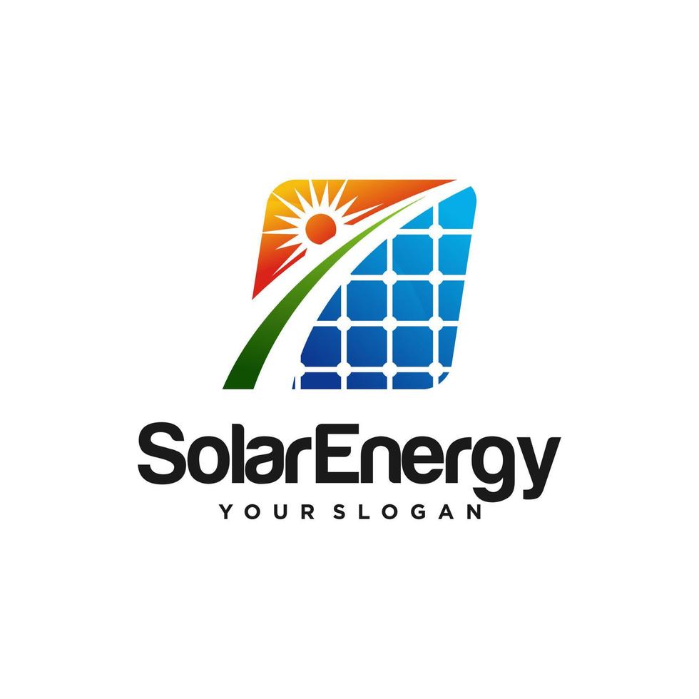 Green Solar panel energy electric electricity and Leaf Energy logo design vector template