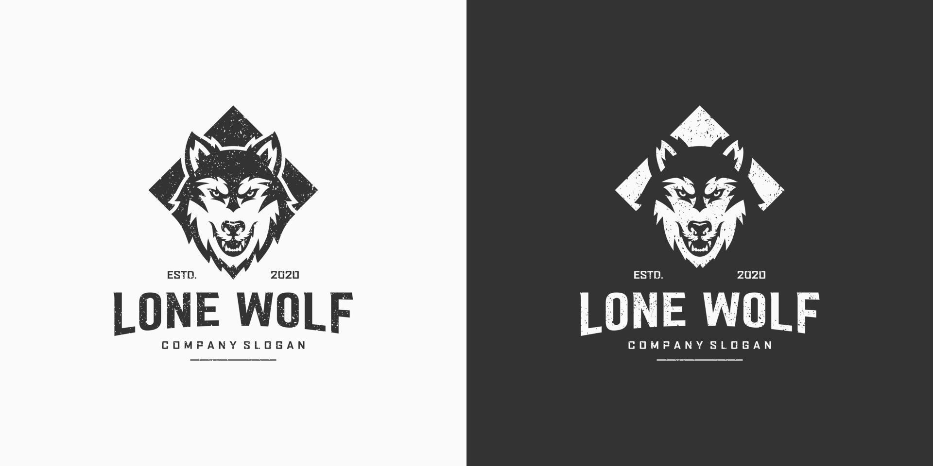 Ilustración de vector de logotipo de lobo salvaje vintage