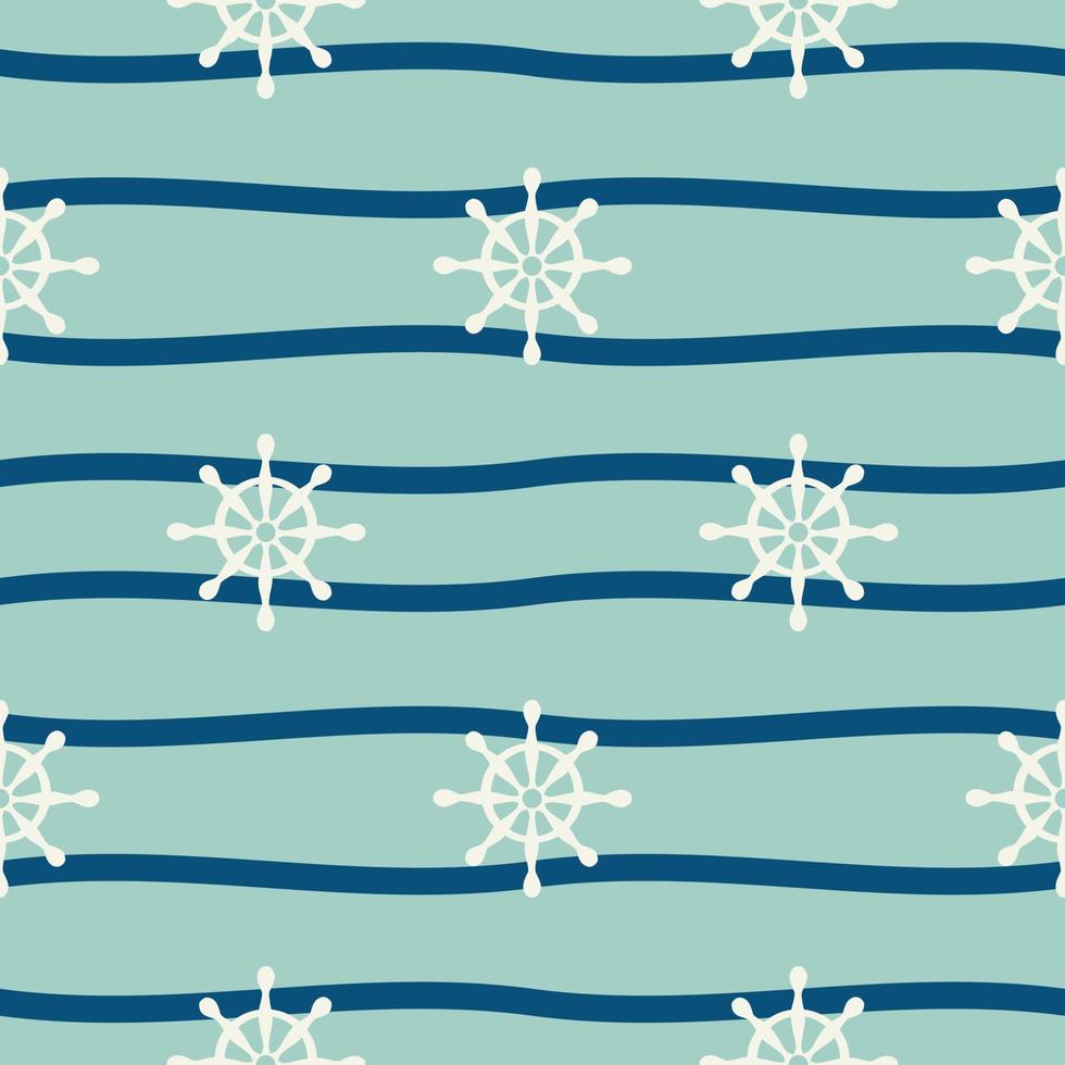 Vector hand drawn colored childish seamless repeat simple flat pattern with ships steering wheel and wawe . Pattern for children. Sea ocean.