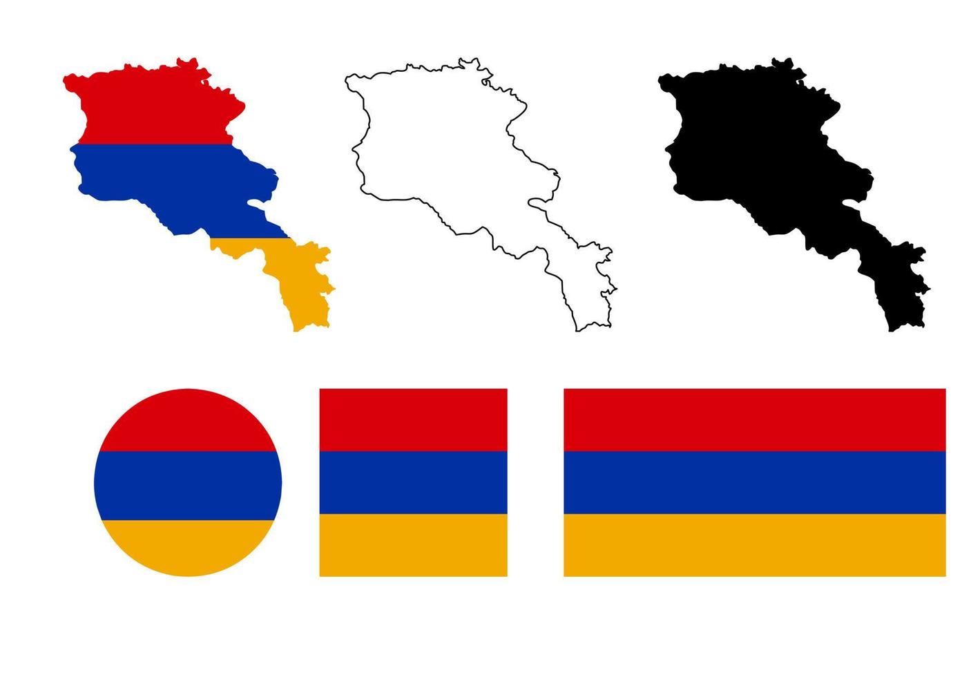 república de armenia mapa conjunto de iconos de bandera aislado sobre fondo blanco vector