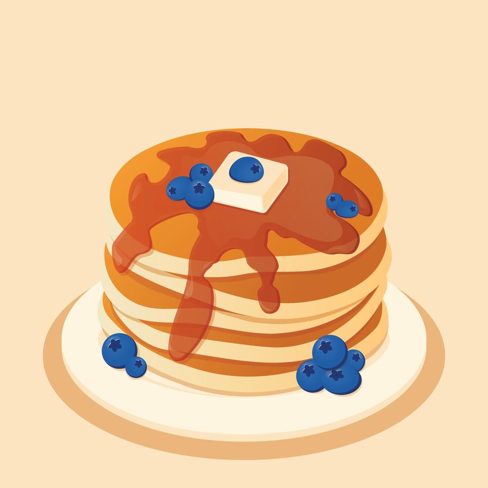 Blueberry pancake with butter on top vector