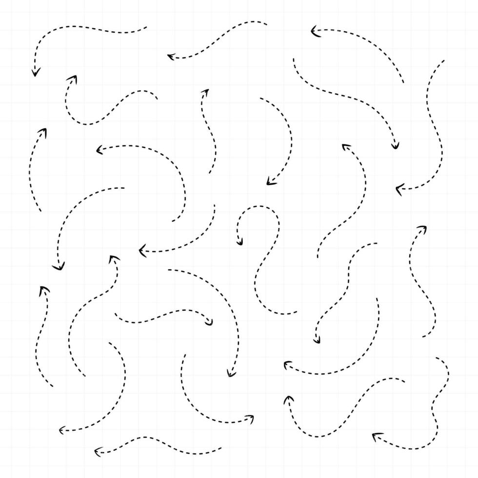 set of hand drawn dashed arrows vector