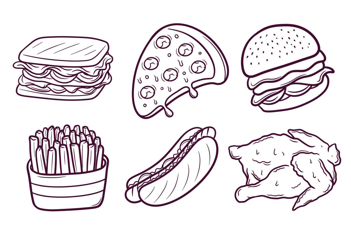 set of hand drawn junk food doodle illustration vector