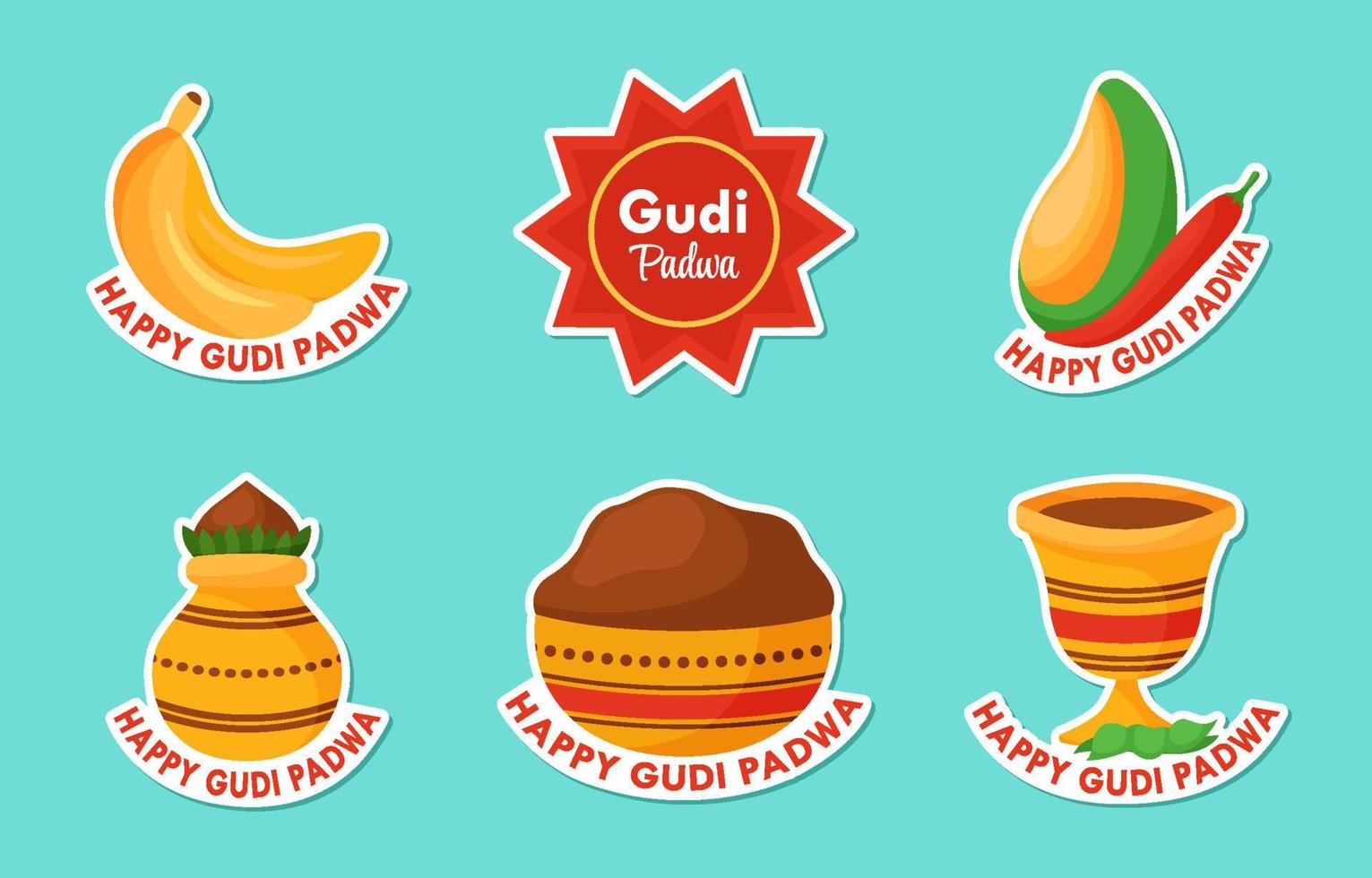 colección de pegatinas de garabatos de gudi padwa vector