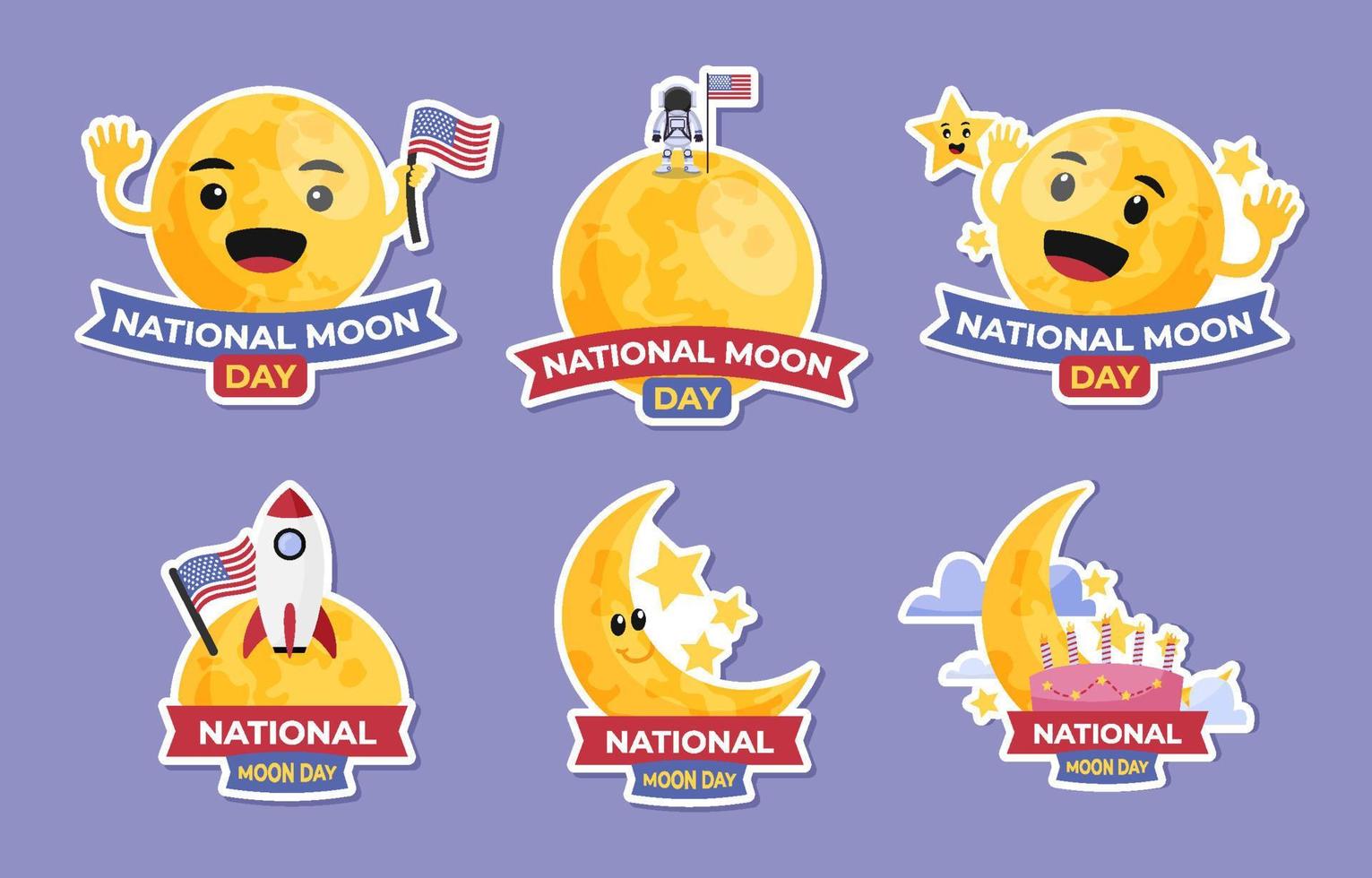 National Moon Day Sticker Set vector