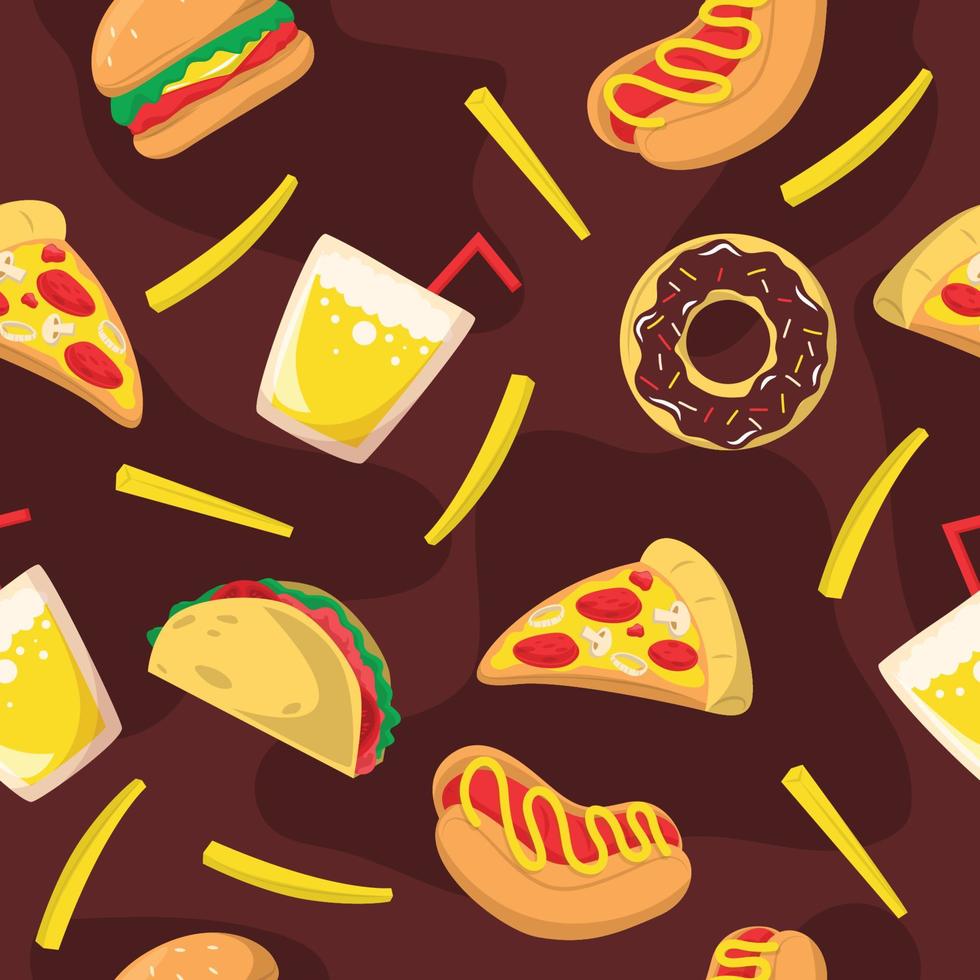 Hand Drawn Seamless Pattern Junk Food vector