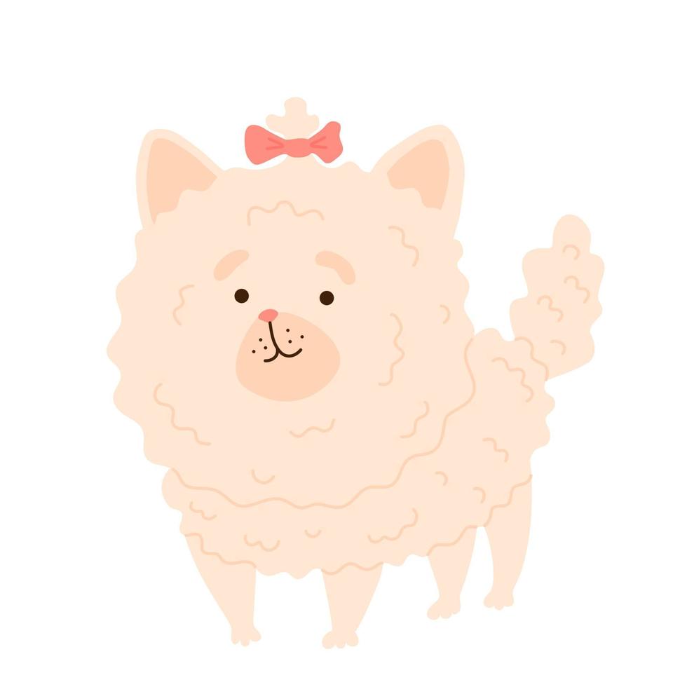 Fluffy shaggy dog pomeranian. Funny cartoon dog pet, isolated vector illustration for  print, game, party, kids design.