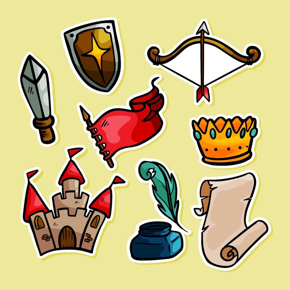 Cute Doodle Medieval Sticker Set vector