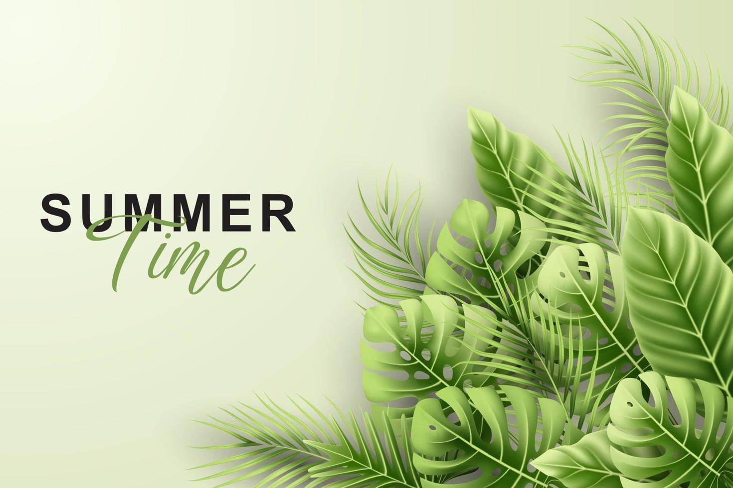 Summer background with realistic tropical leaves vector