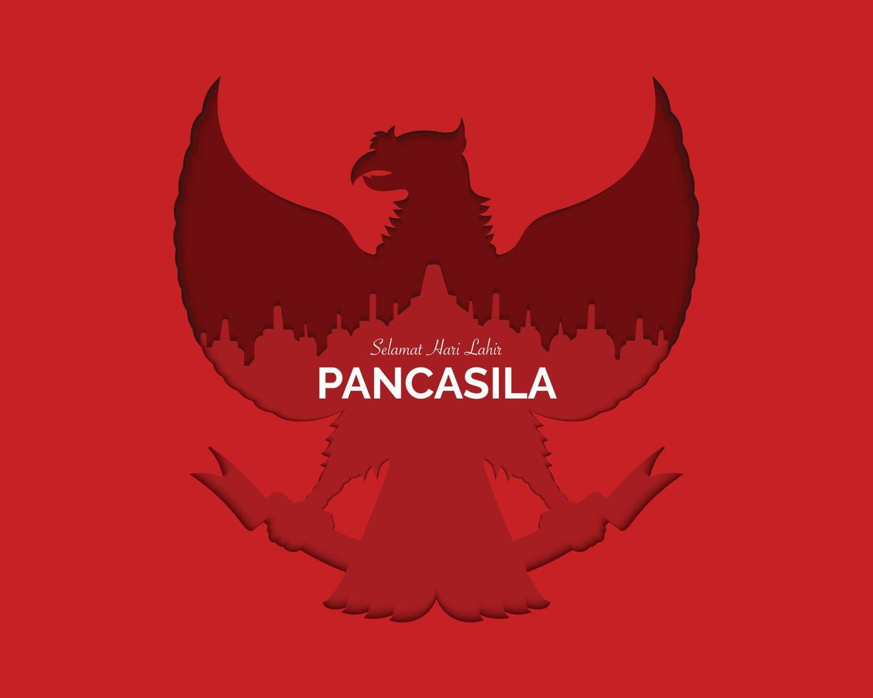 feliz día de pancasila garuda borobudur papel vector