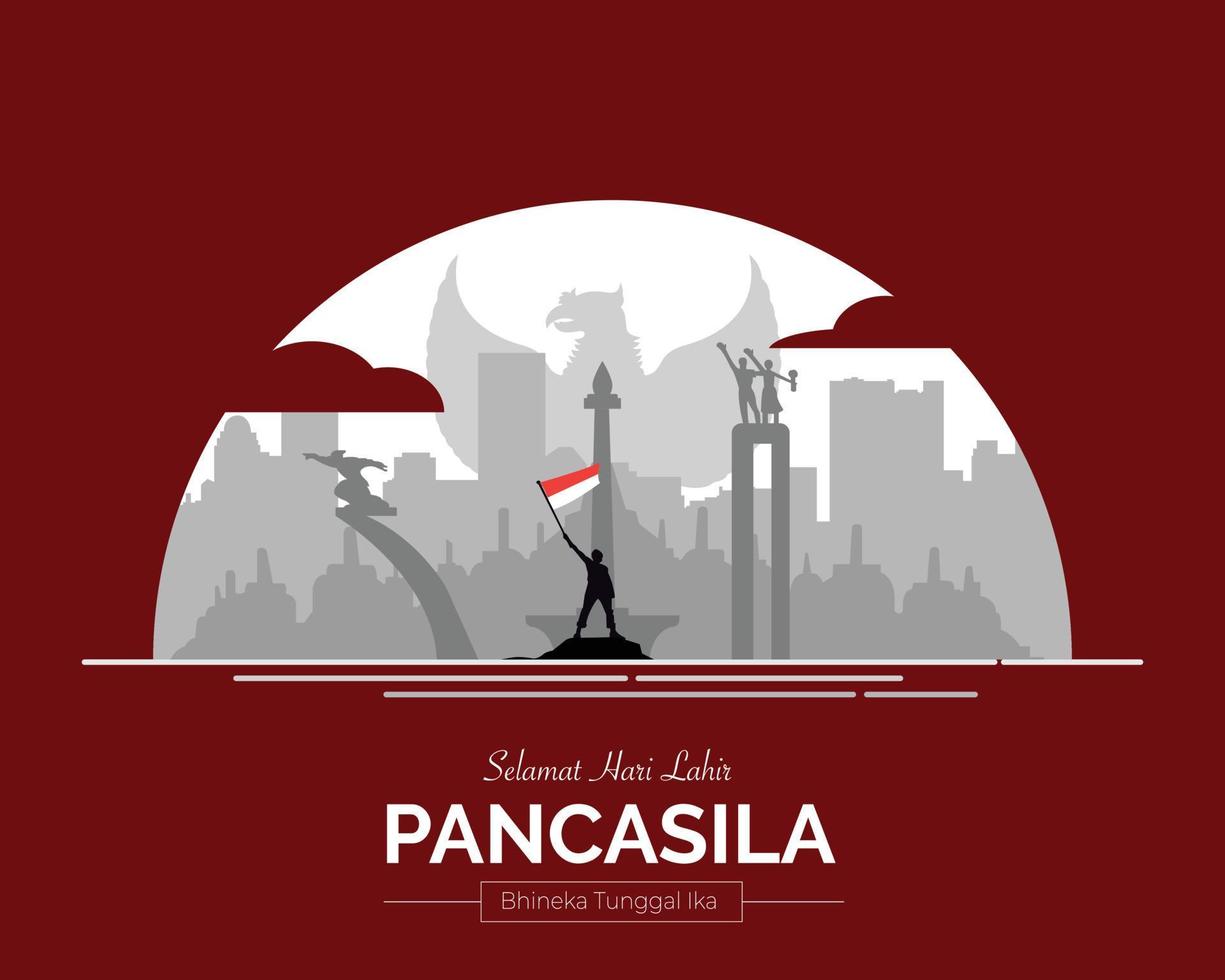 feliz dia de la pancasila paisaje plano vector