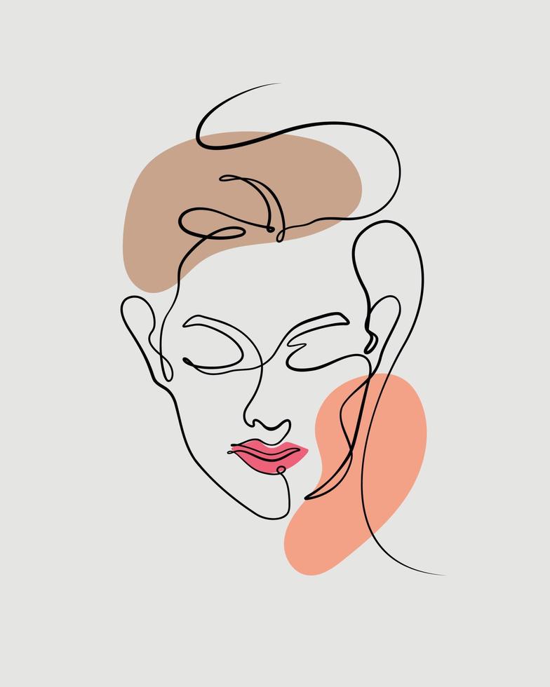 mujer cara línea arte florecer vector ilustración