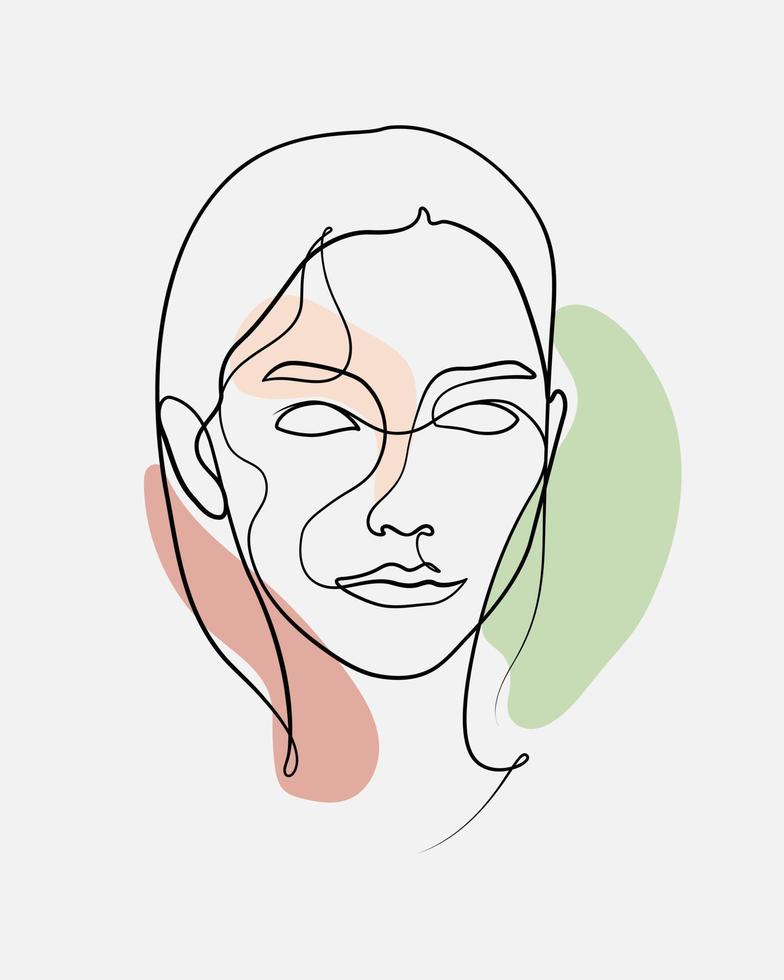 mujer cara línea arte florecer vector ilustración