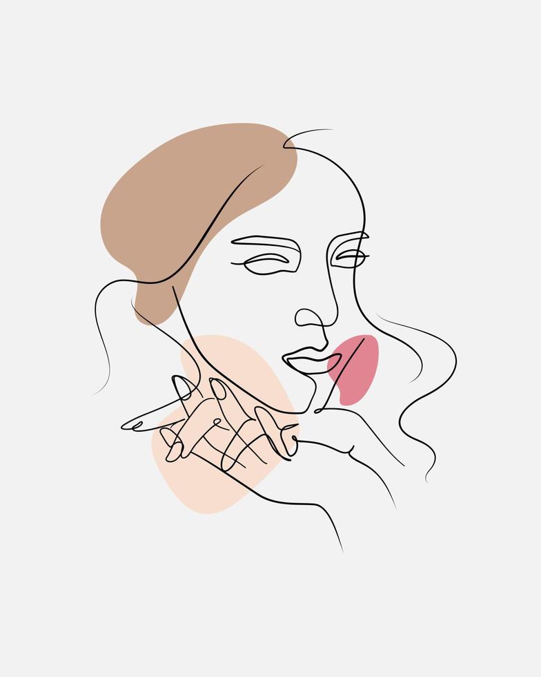 mujer cara línea arte florecer vector ilustración