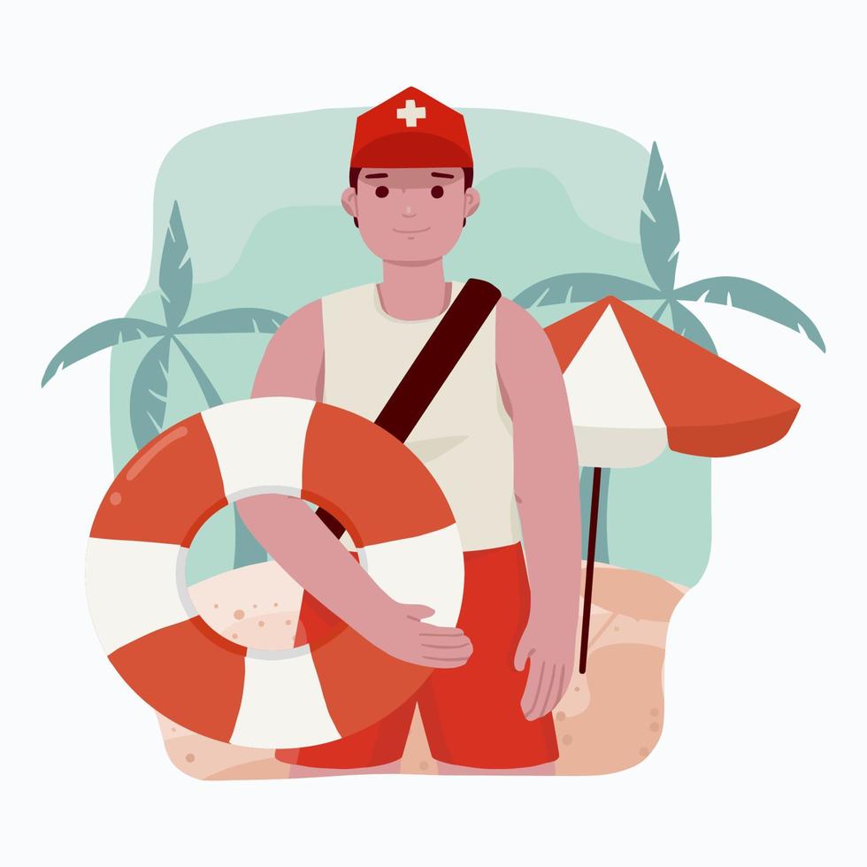 Lifeguard Character at the Beach vector