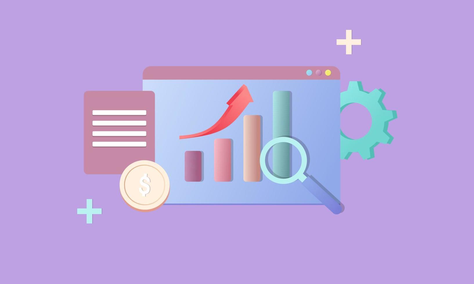 marketing en línea, gráfico de informes financieros, concepto de análisis de datos. tableta con tabla de datos vector