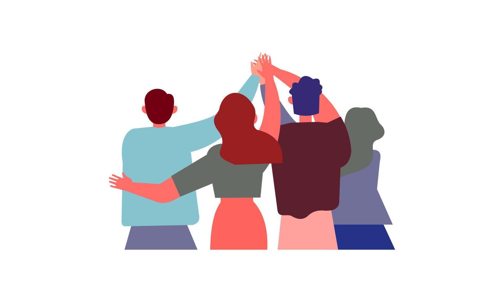 Team of business people celebrate success in work collaboration together, giving high five with joy vector