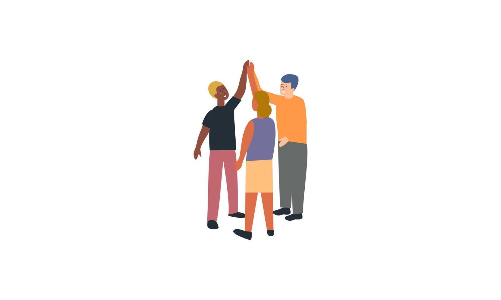 Team of business people celebrate success in work collaboration together, giving high five with joy vector