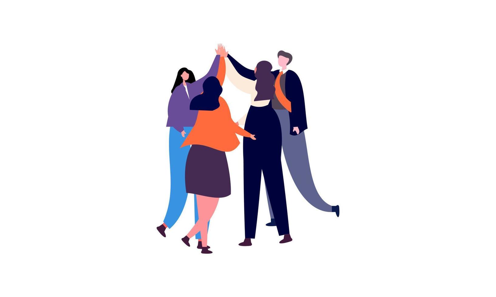 Team of business people celebrate success in work collaboration together, giving high five with joy vector