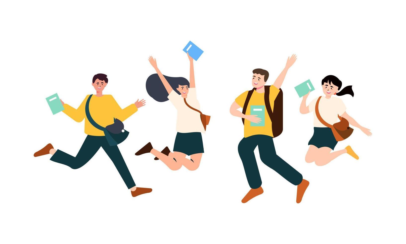 Happy students jumping illustration concept vector