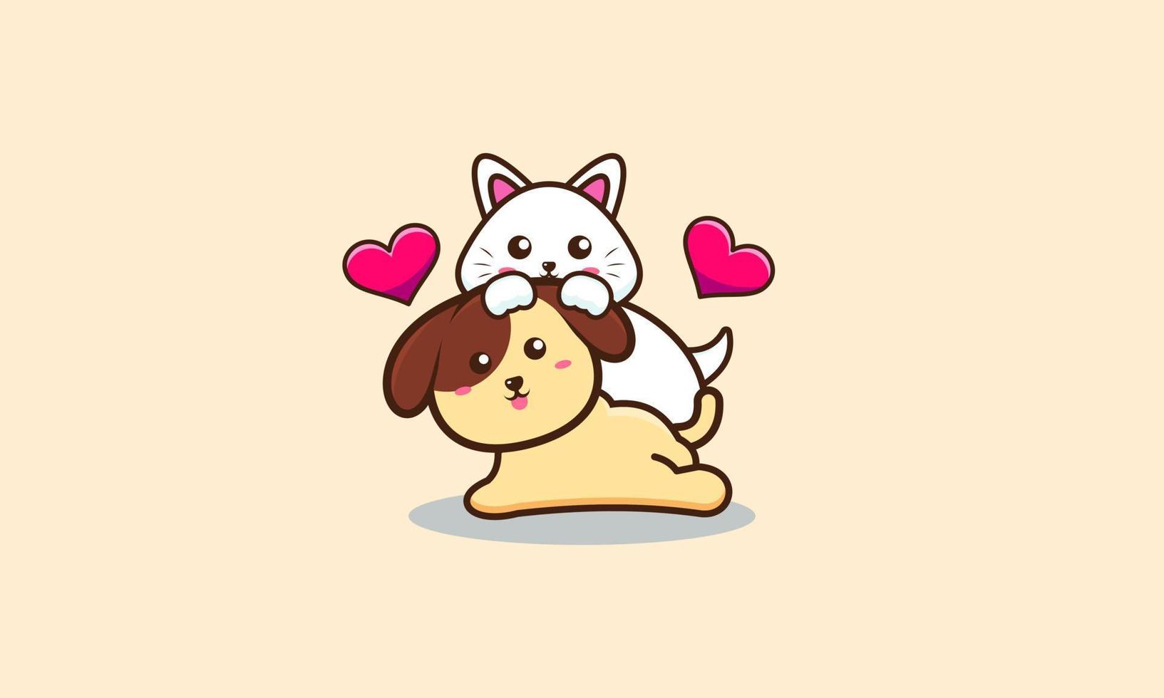 Cute cat and dog friend cartoon vector illustration. Animal friend icon concept