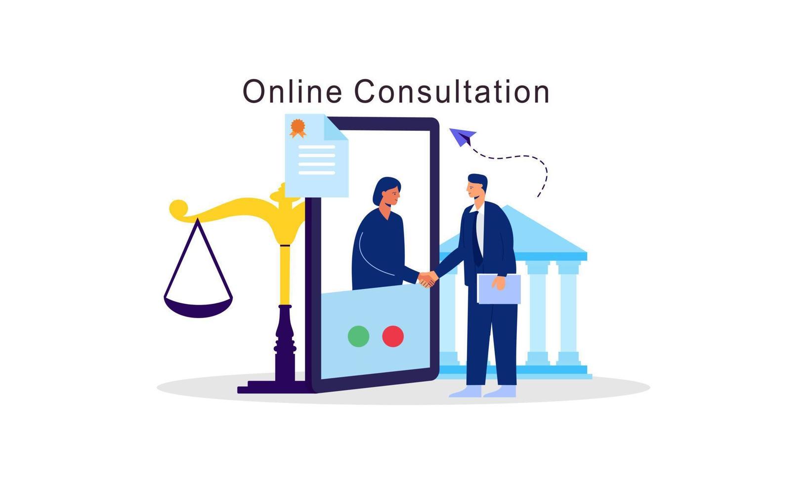 servicio en línea de asesoramiento legal, ilustración de vector de sitio web de abogado