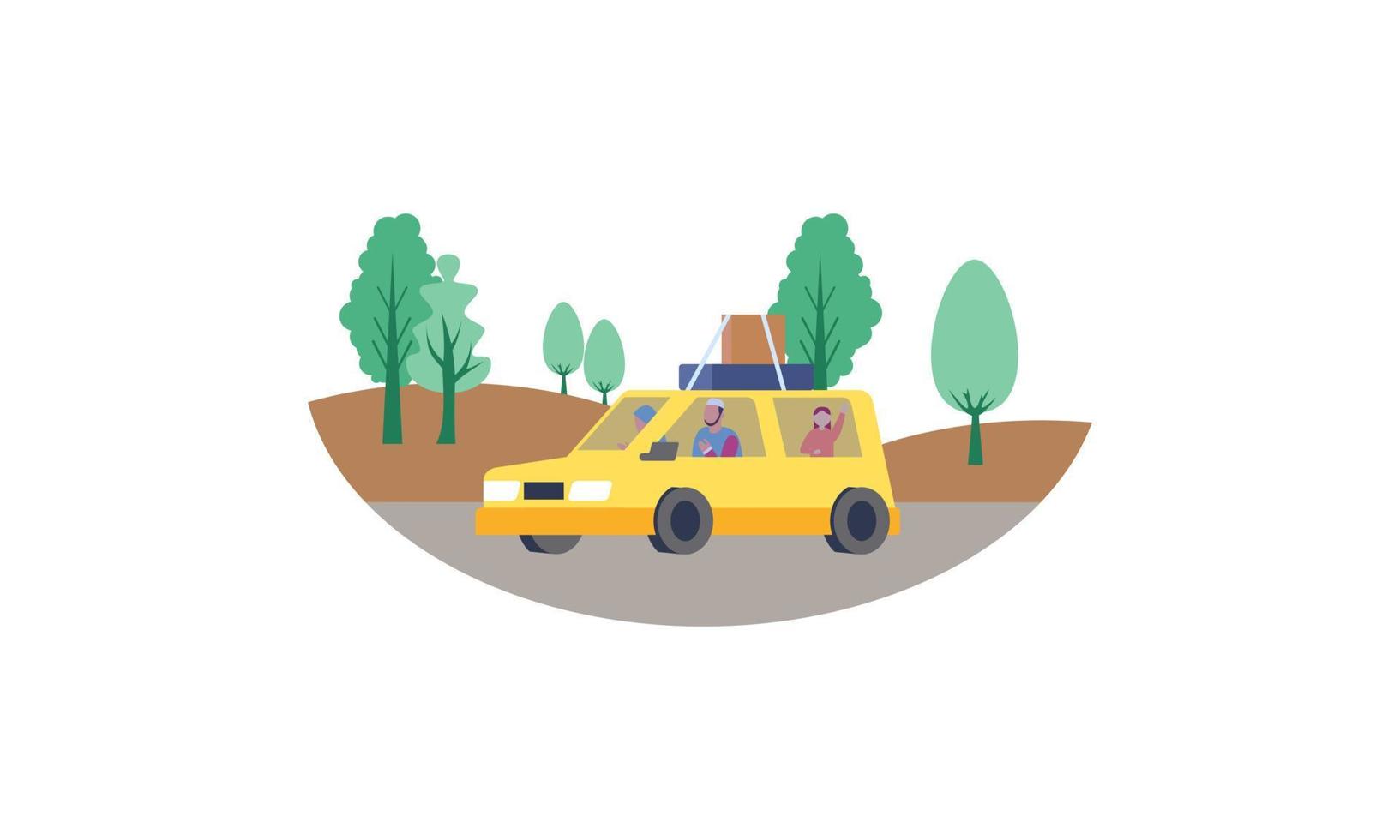 Happy family travelling by car illustration. Travel, road trip, transportation concept vector