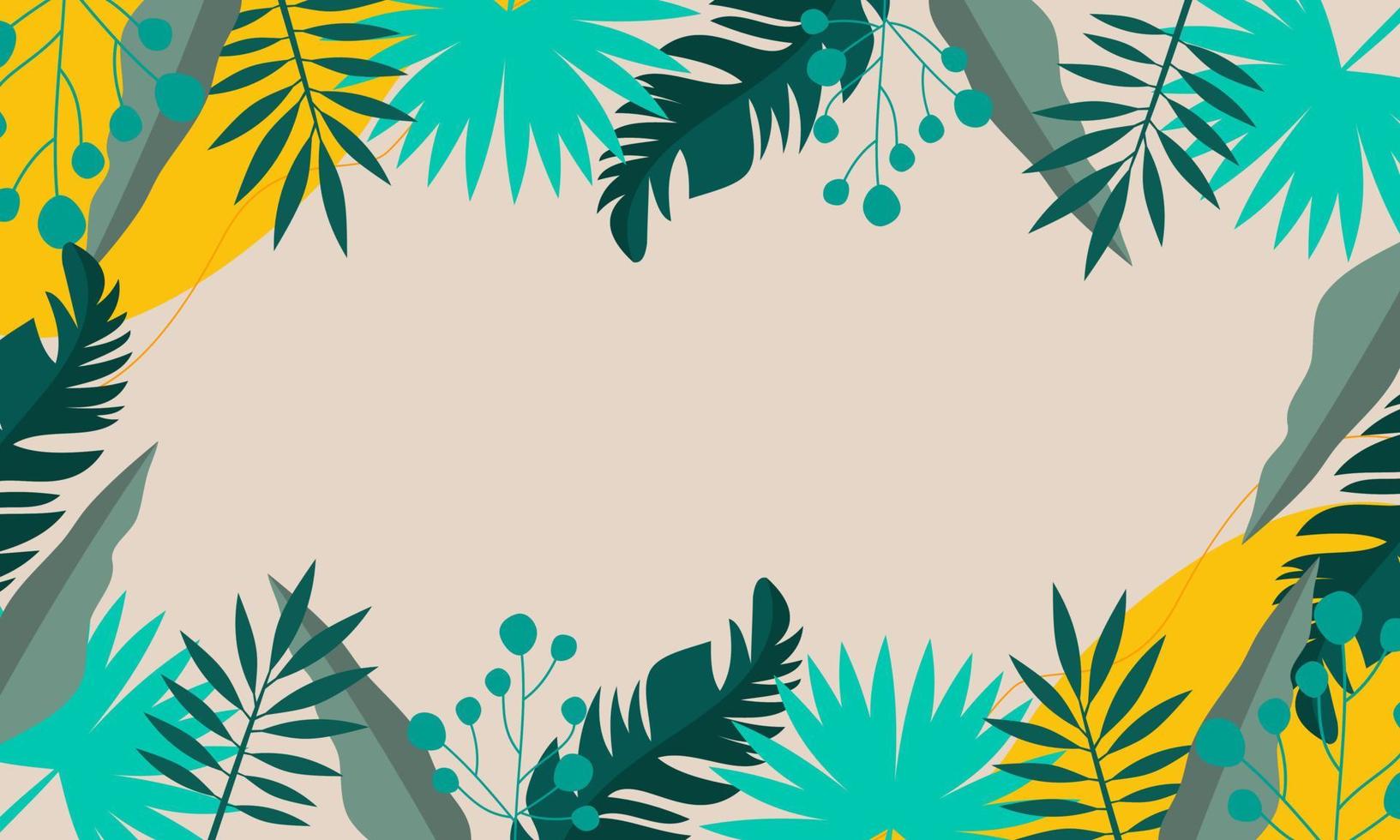 Flat tropical leaves background vector