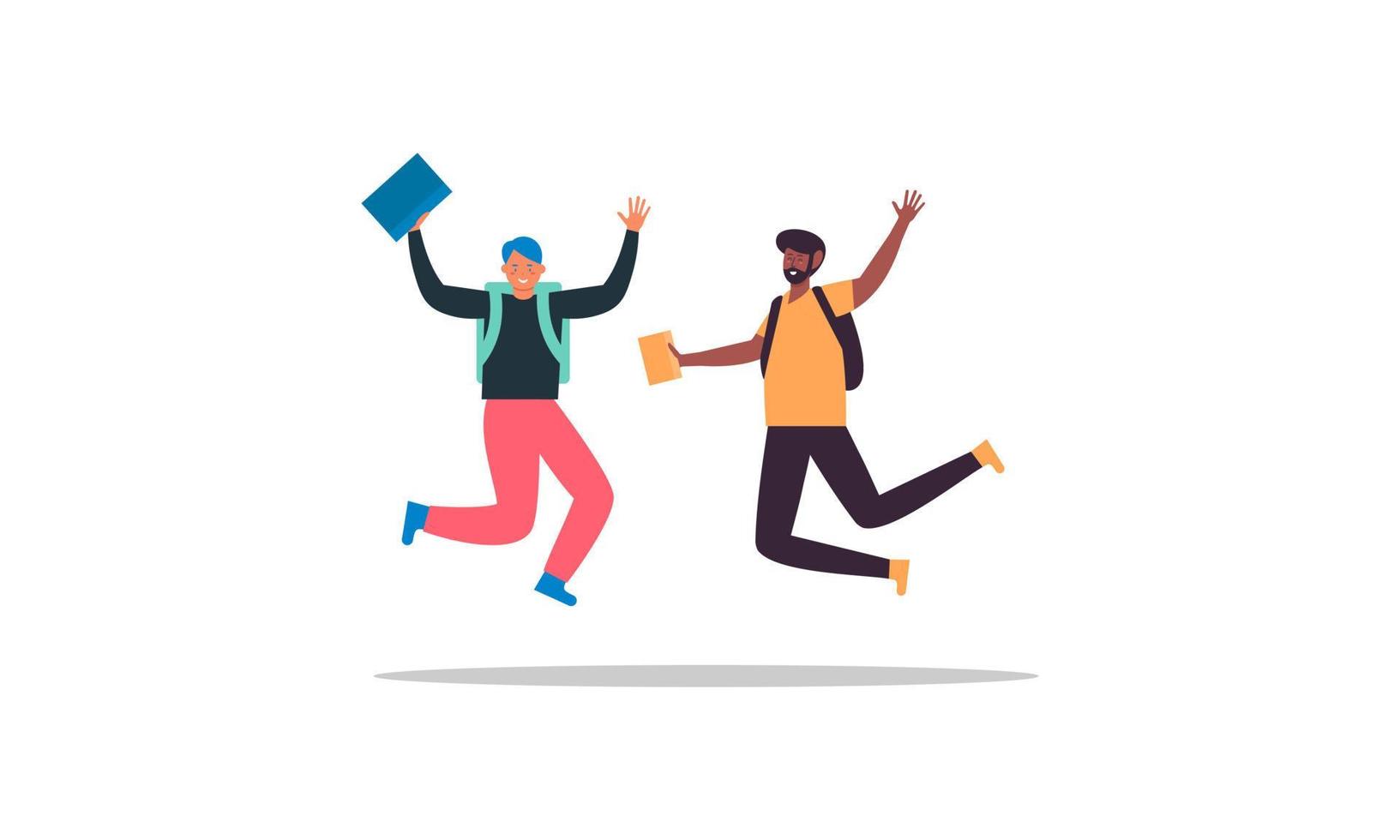 Happy students jumping illustration concept vector