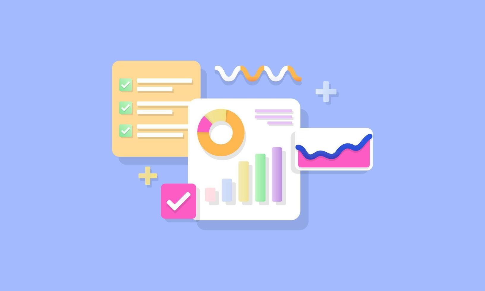 Online marketing, financial report chart, data analysis concept. Tablet with data chart vector