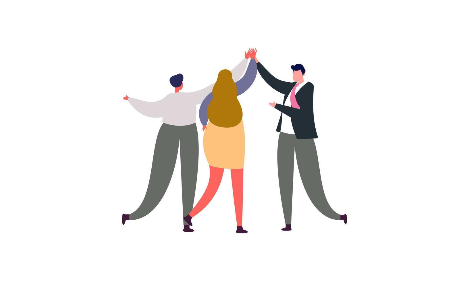 Team of business people celebrate success in work collaboration together, giving high five with joy vector