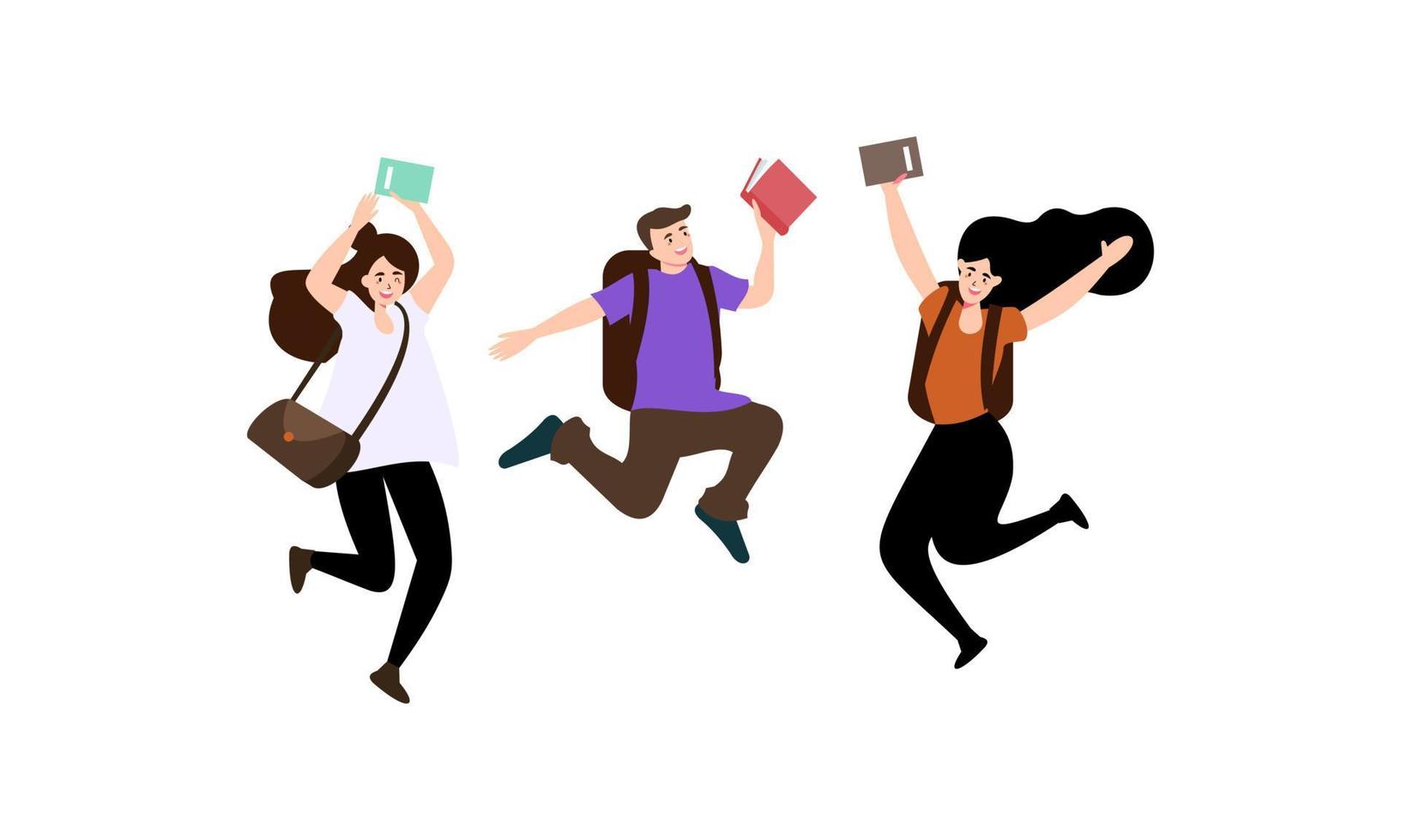 Happy students jumping illustration concept vector