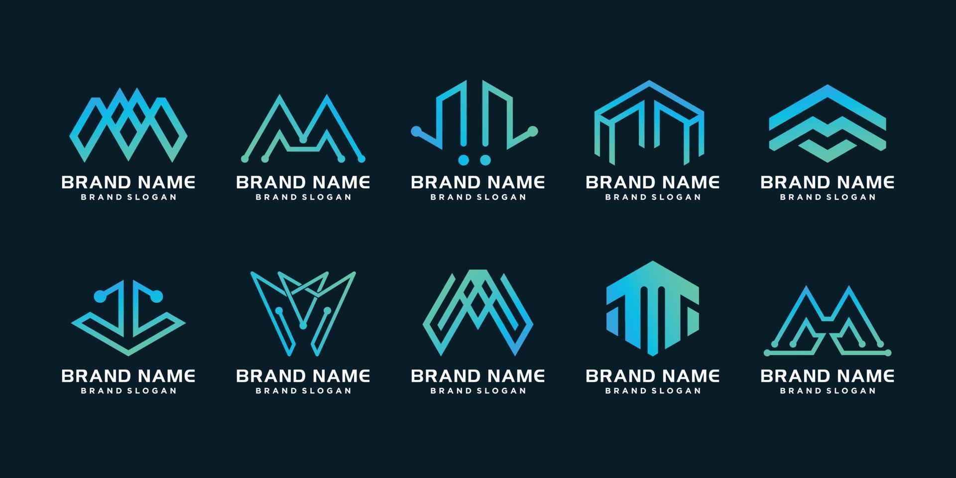 Set of M logo collection with modern creative Premium Vector