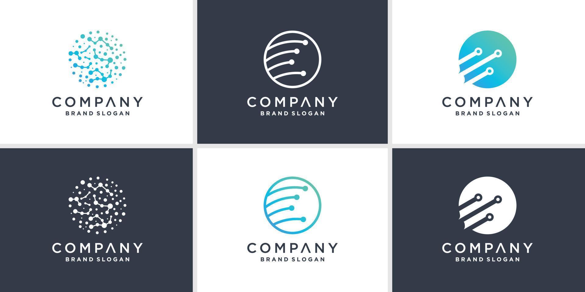Set of global tech logo template with modern style Premium Vector