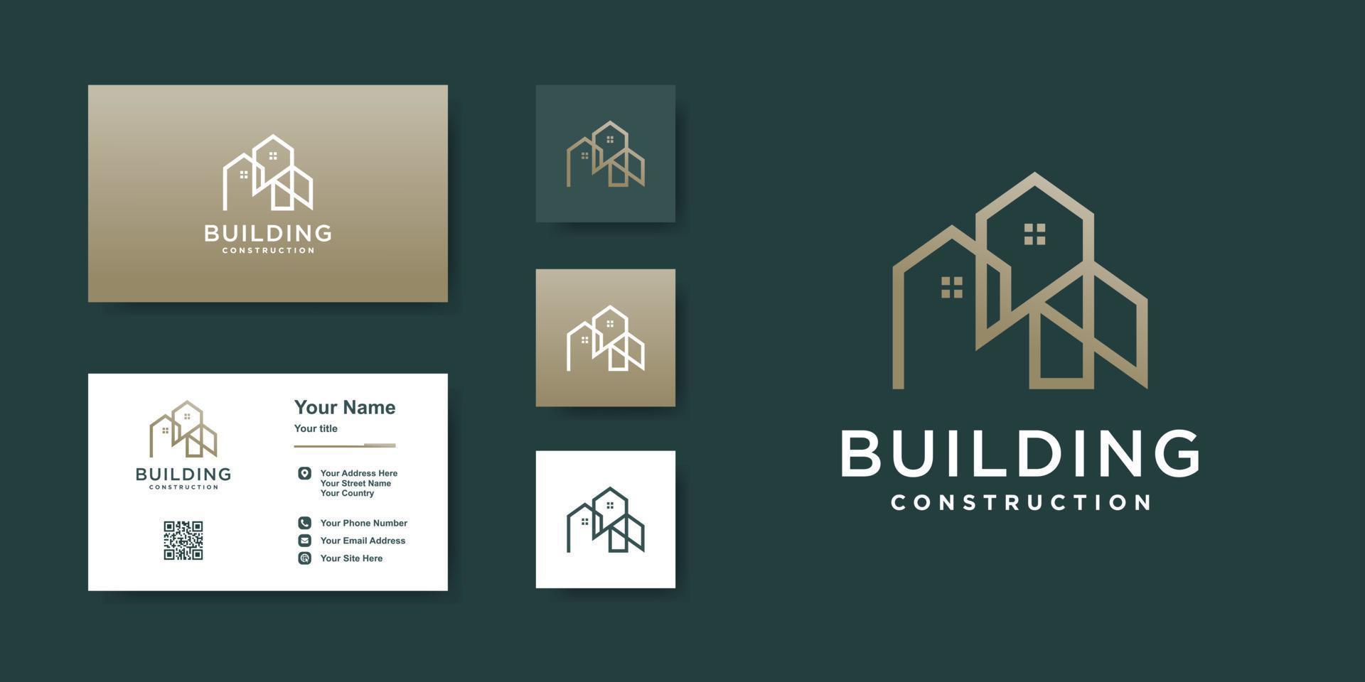 Building logo template with creative line art style Premium Vector