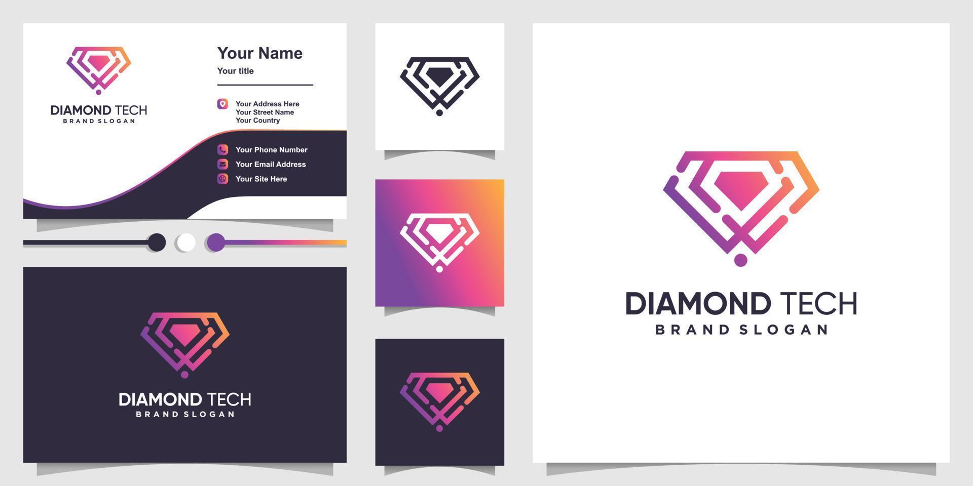 Diamond tech logo with simple and unique line art style Premium Vector