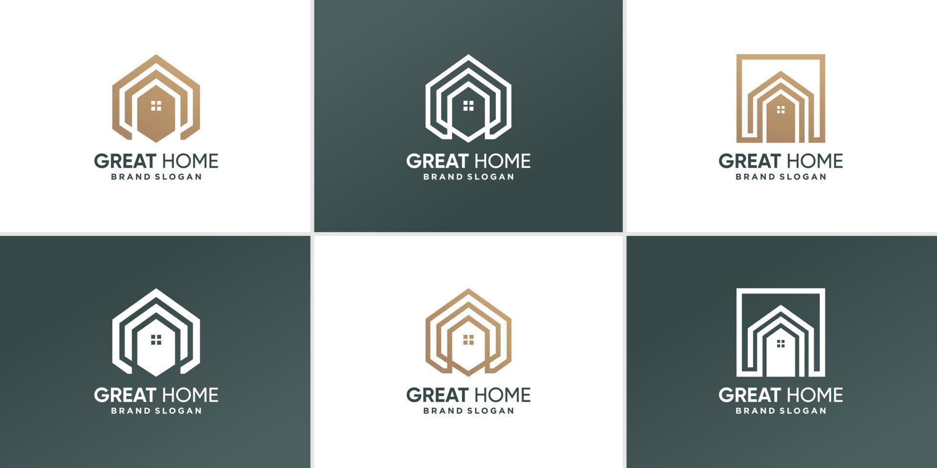 colección de logotipos de la casa con vector premium de estilo de arte de línea de geometría moderna