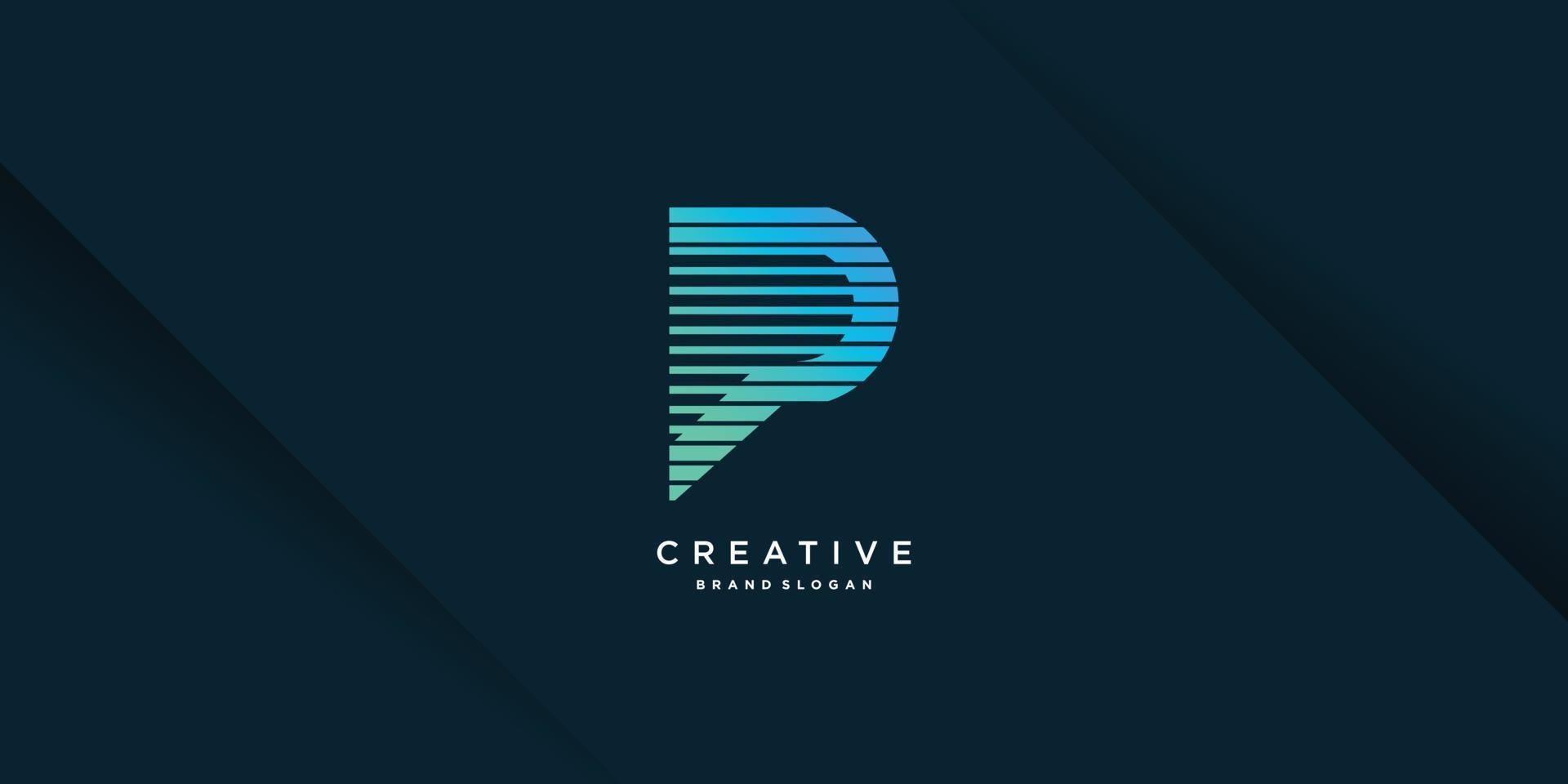 Modern creative P logo template with unique style, technology, computer, data, part 10 vector