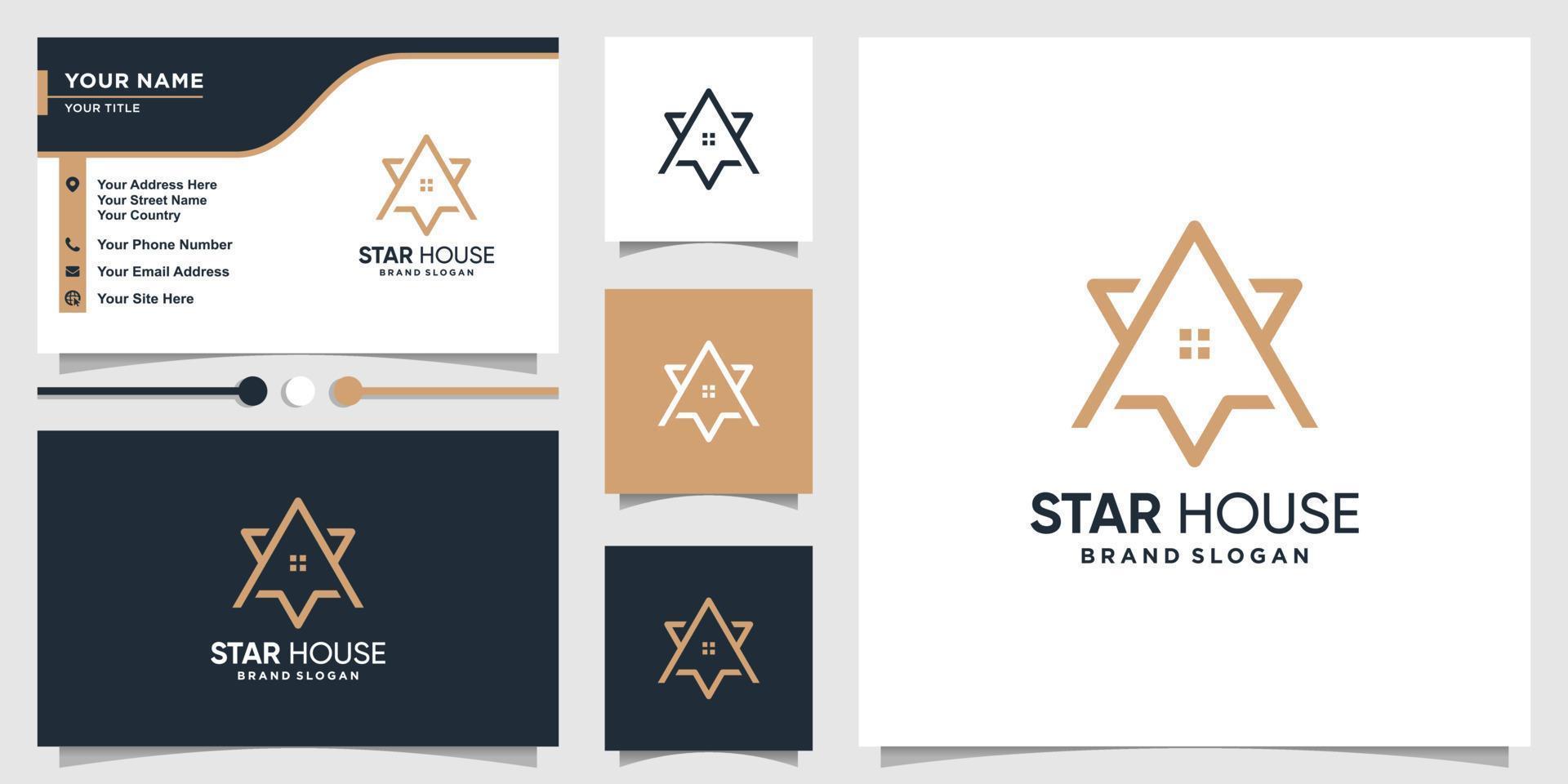 Star house logo template with creative line art style and business card design Premium Vector