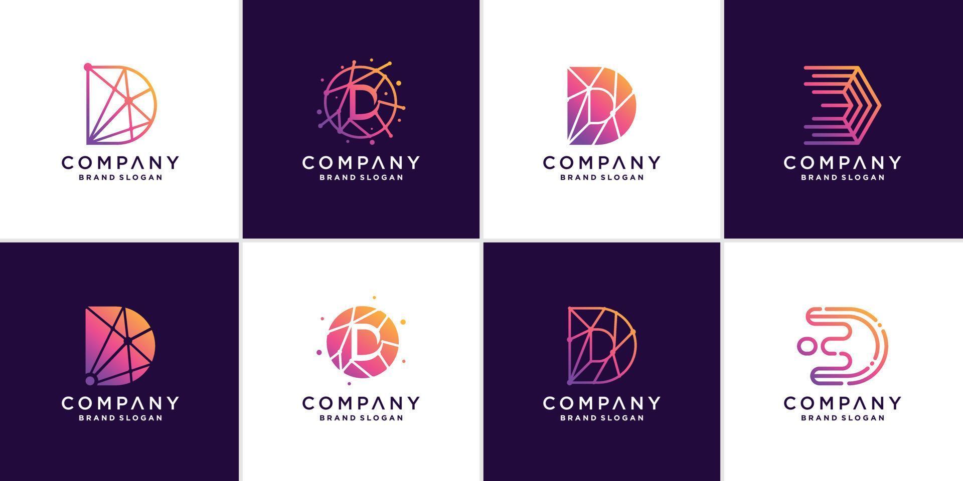 Set of letter D logo template for techonology company Premium Vector