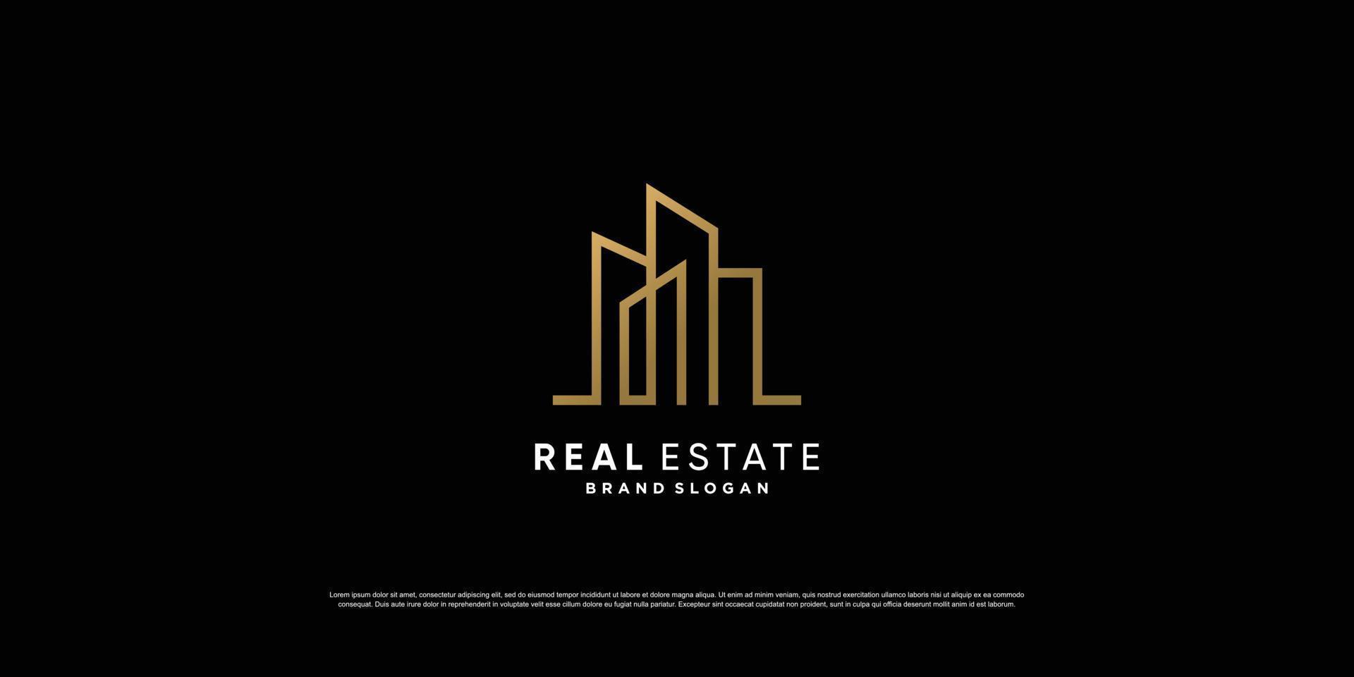 Creative golden real estate logo design Premium Vector