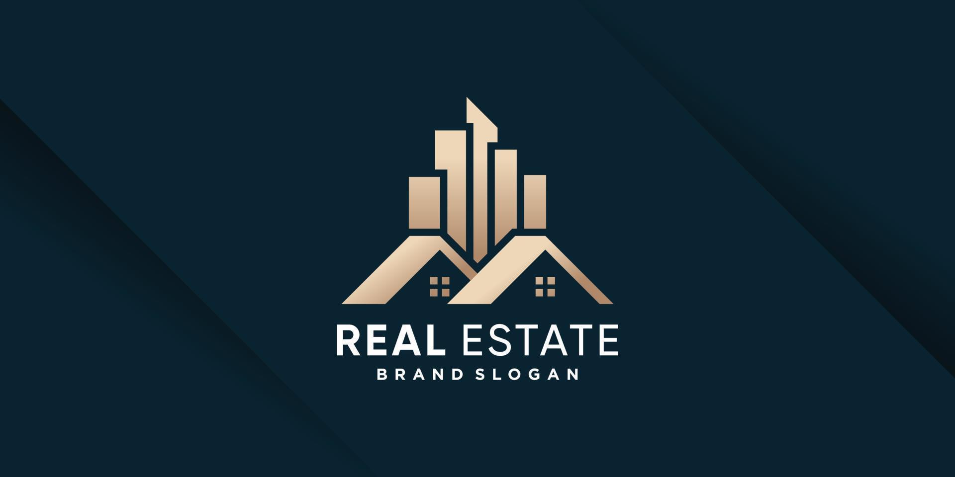 plantilla de logotipo inmobiliario con vector premium de estilo creativo dorado parte 2