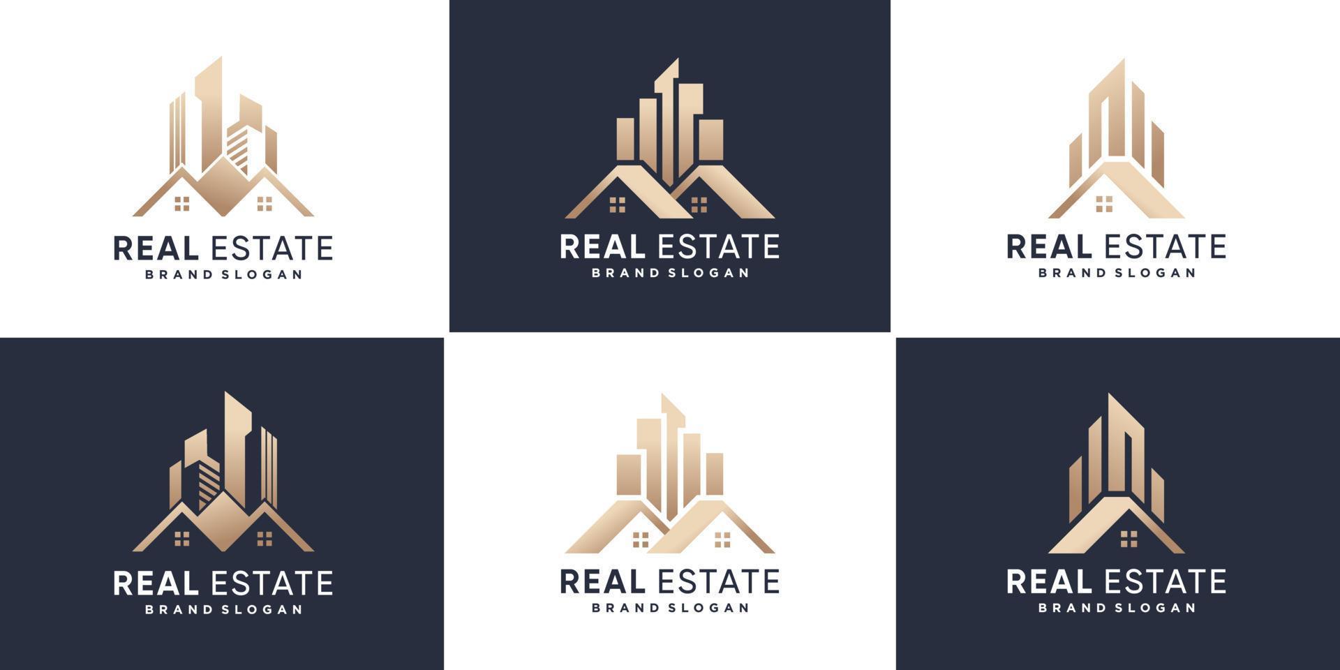 Real estate logo collection with golden creative style Premium Vector