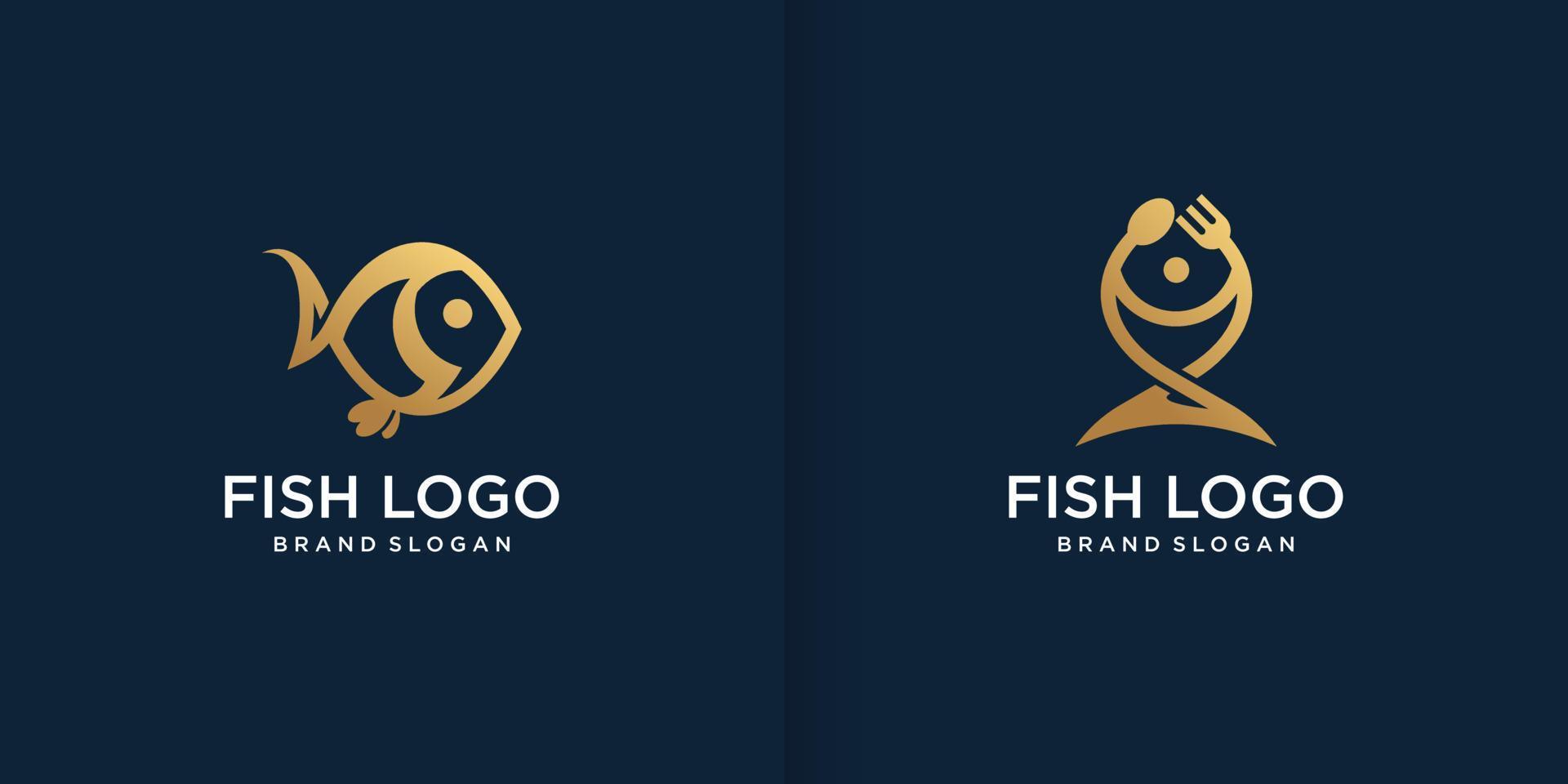 Golden fish logo template with modern creative style Premium Vector