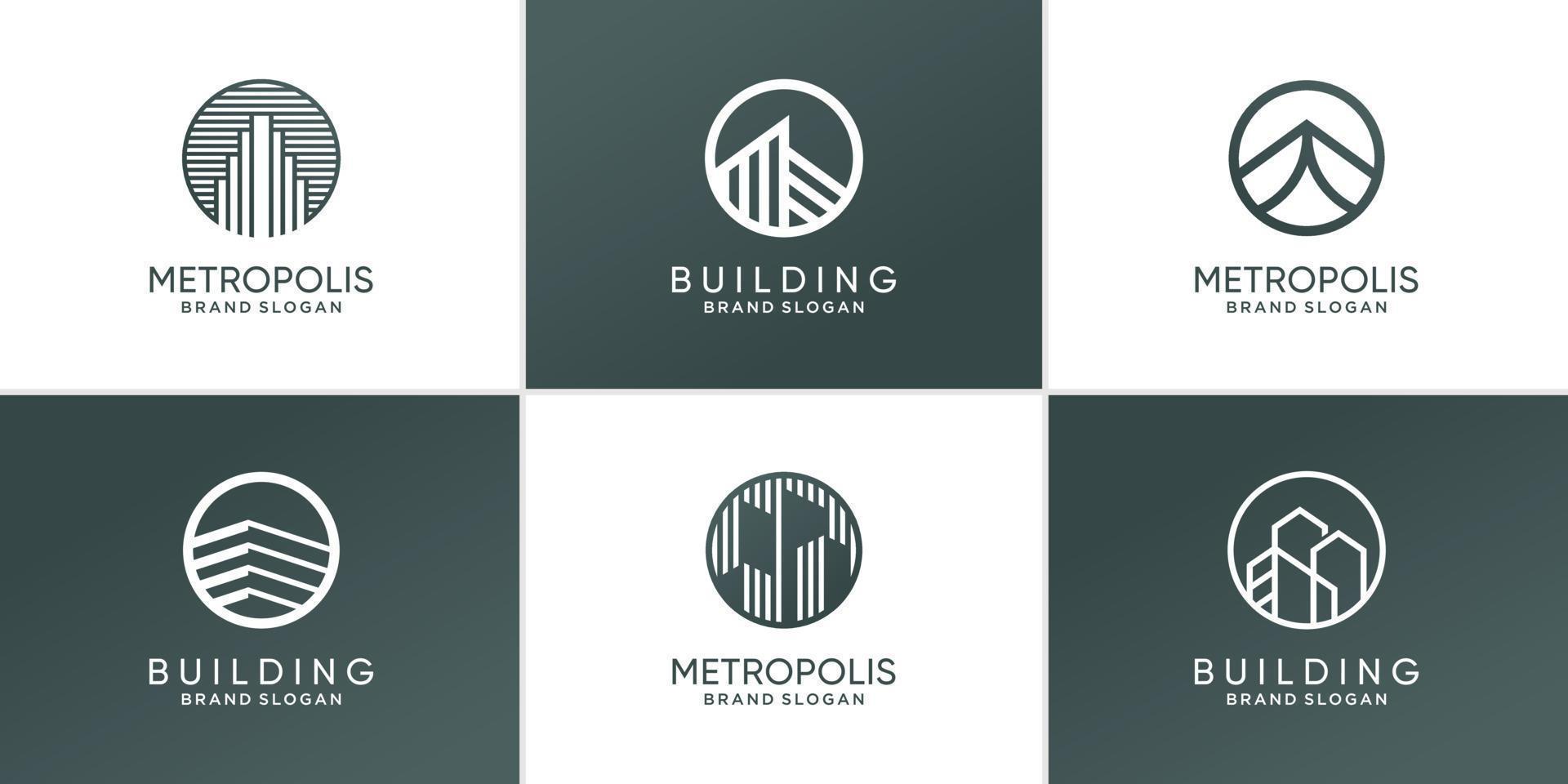 Set of abstract modern building logo icon Premium Vector