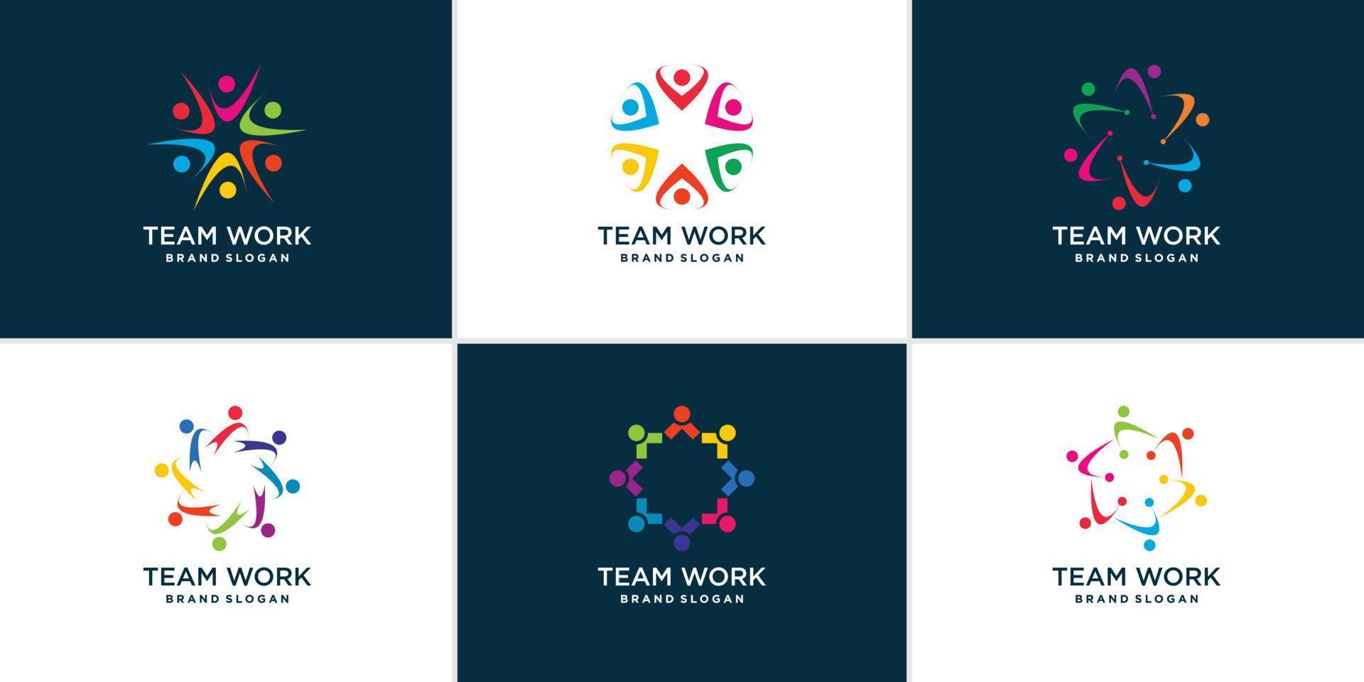 Team work logo collection with modern abstract concept Premium Vector