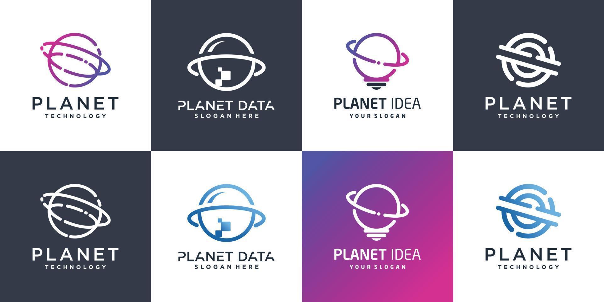 Set of planet logo collection with different elements style Premium Vector