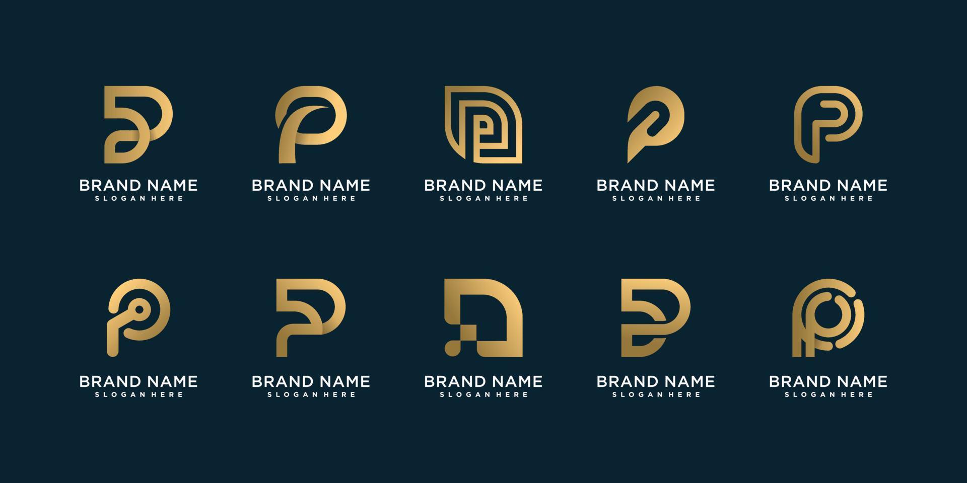 Set of golden P logo template for company or person Premium Vector