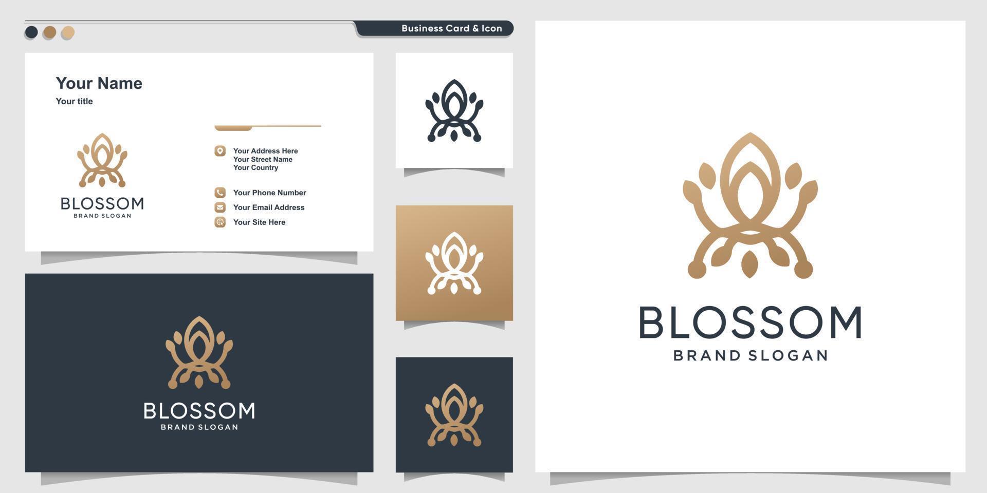 Blossom logo template with creative line art concept Premium Vector